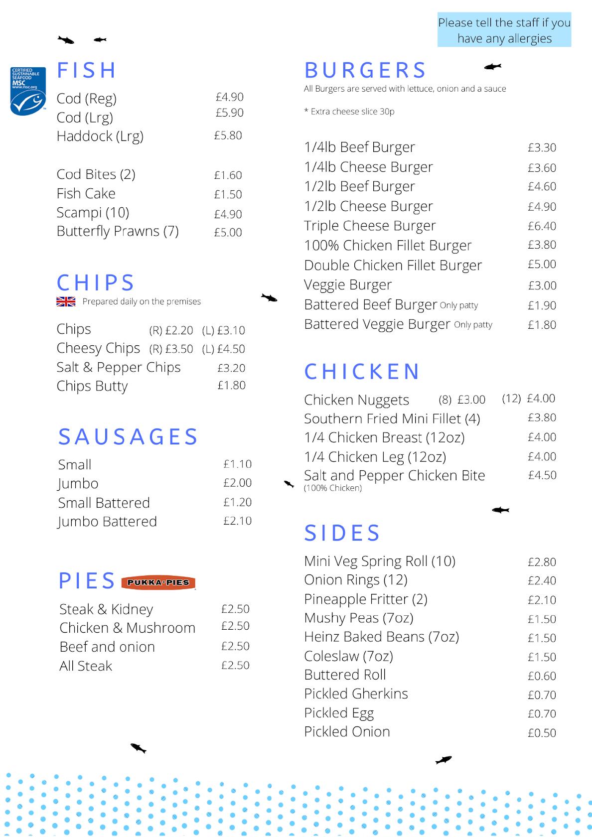 Menu at Kingsway Fish and Chips restaurant, Gloucester