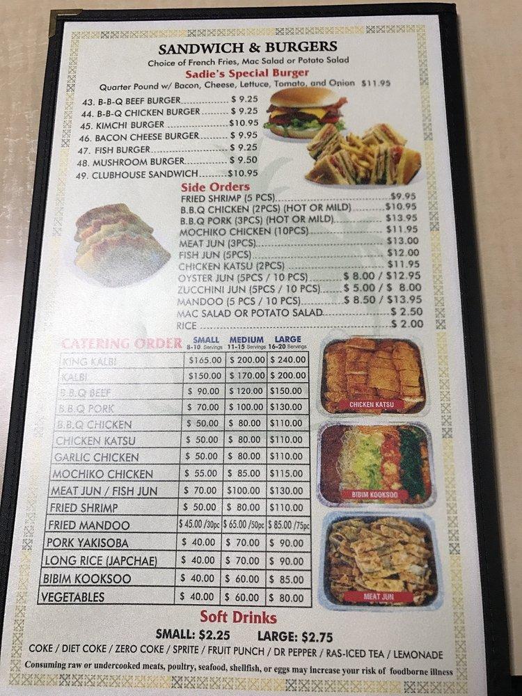 Menu at Sadie's BBQ Inn, Pearl City