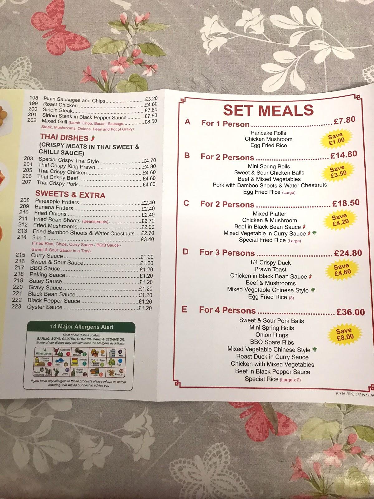 Menu at The Great Wall takeaway (Stanton Hill) fast food, Suttonin