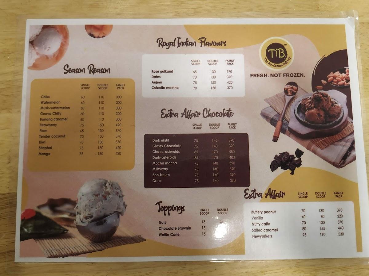 Menu at The IceCream Bakery, Hyderabad
