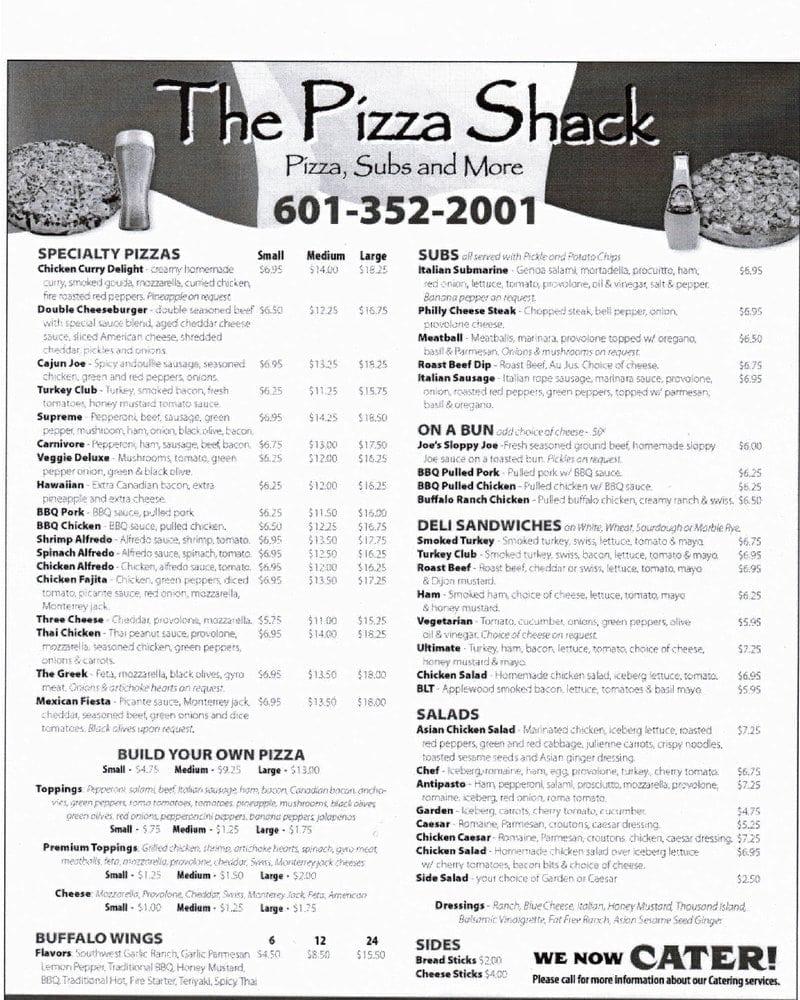 Menu at The Pizza Shack pizzeria, Jackson, 925 E Fortification St