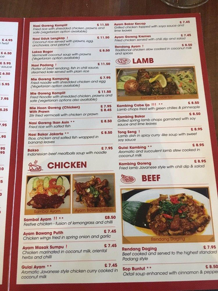 Menu at Nusa Dua restaurant, London, 118-120 Shaftesbury Ave