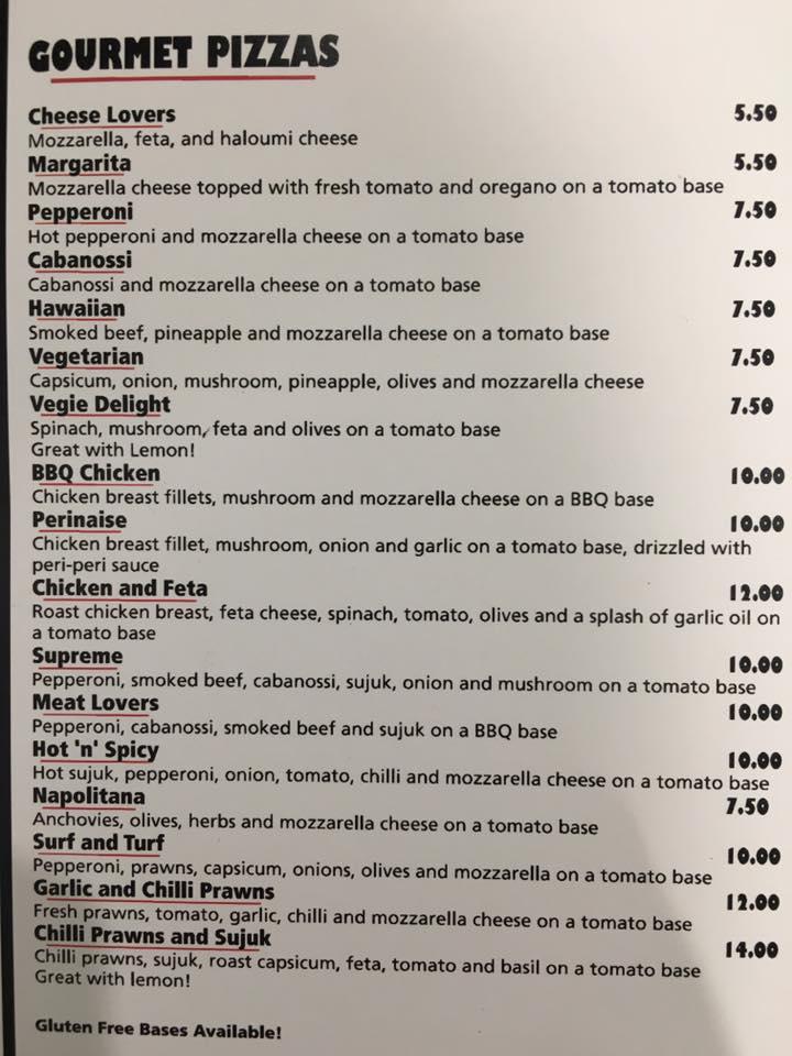 Menu at Pizzabox Café restaurant, Kogarah