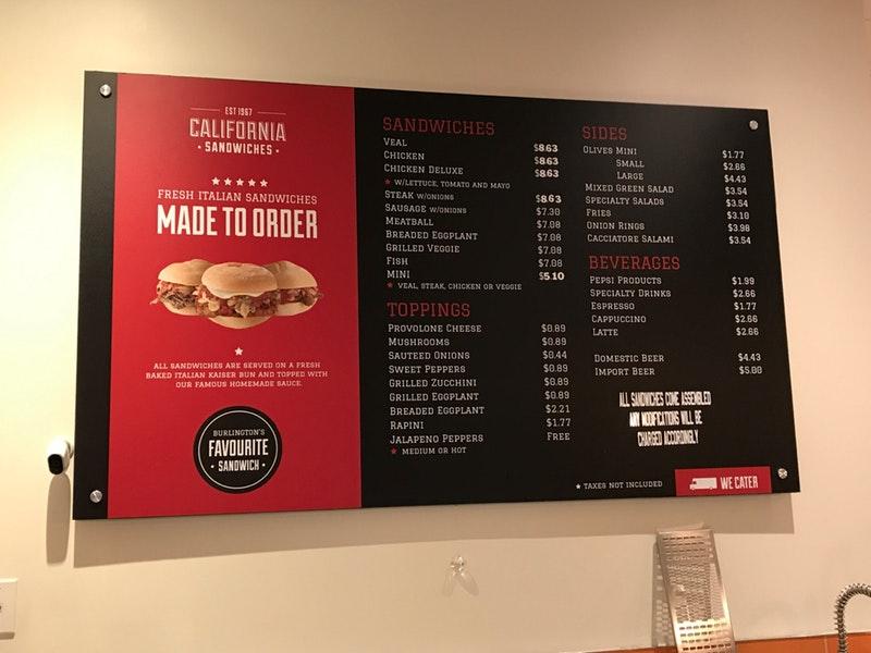 Menu at California Sandwiches restaurant, Burlington, Fairview St