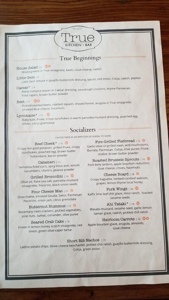 Menu at True Kitchen + Bar, Roseburg