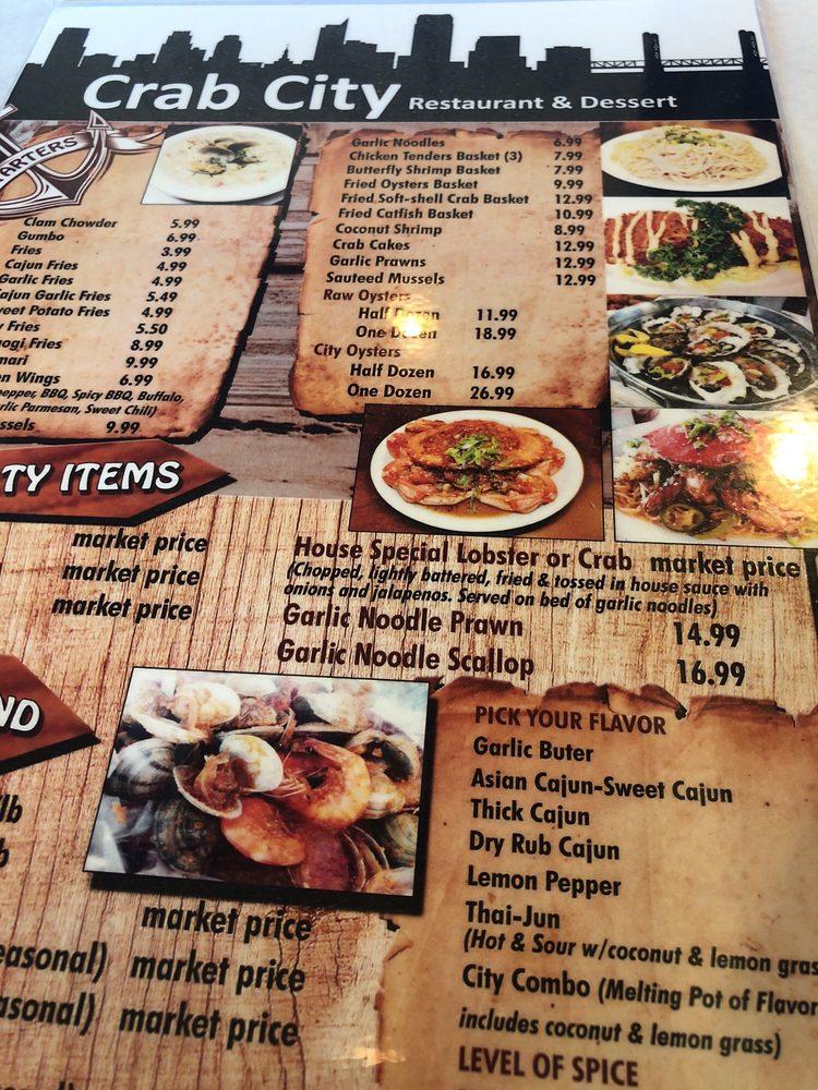 Menu at Crab City restaurant, Sacramento