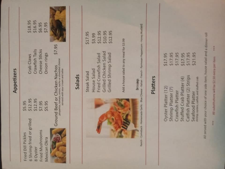 Menu at Ribeyes restaurant, Yazoo City