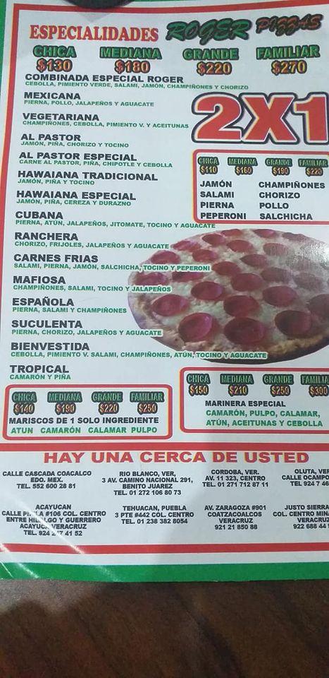 Menu at ROGER PIZZAS restaurant, Coatzacoalcos