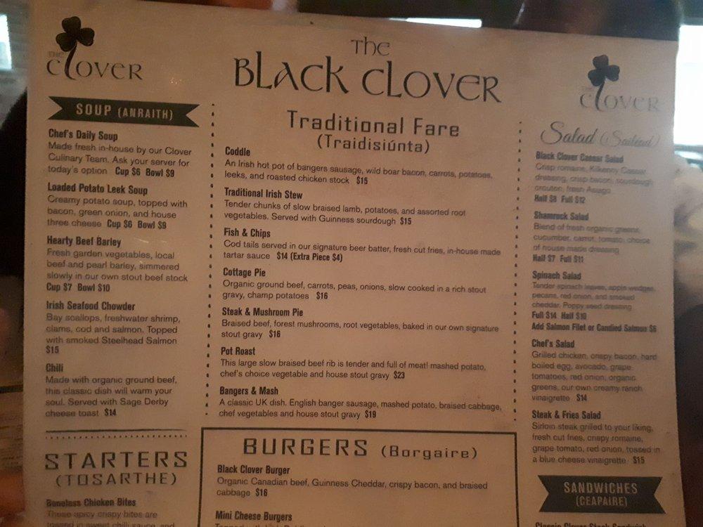 Menu at The Black Clover pub & bar, Prince 5 Ave