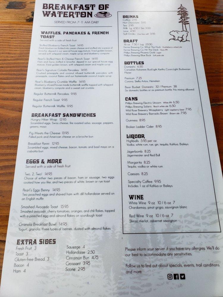 Menu at Pizza of Waterton pizzeria, Waterton Park