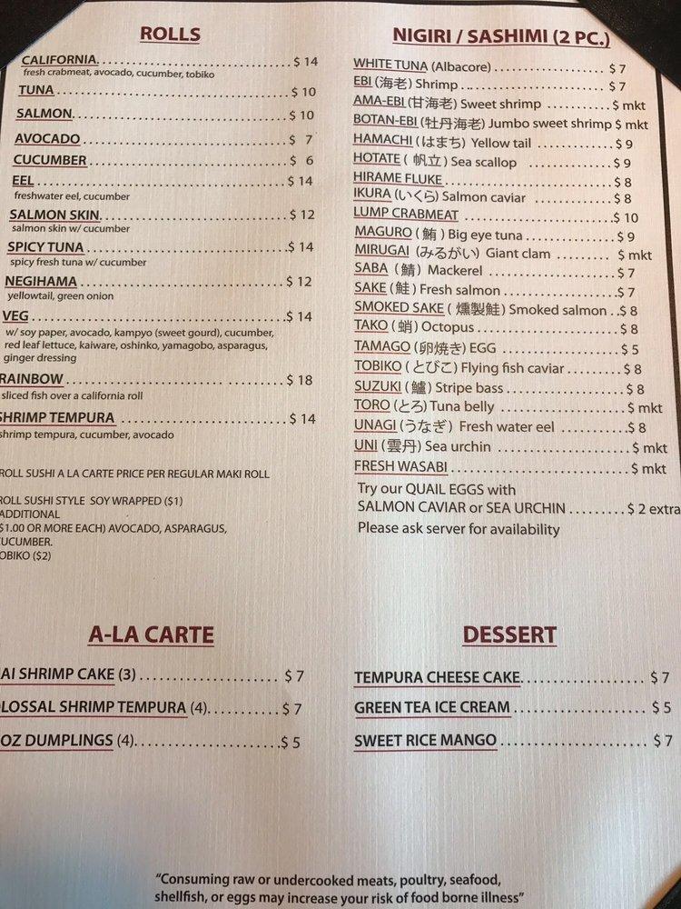 Menu at Basil Ginger restaurant, Wasilla