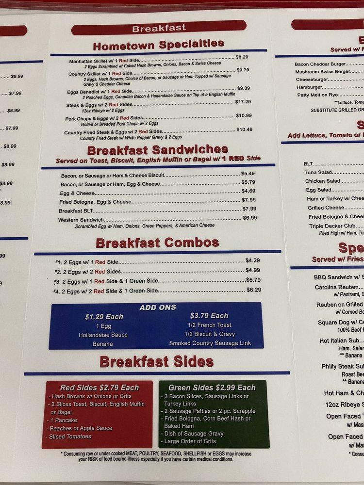 Menu at Hometown Diner restaurant, Portsmouth