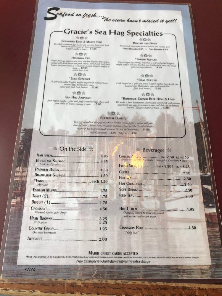 Menu at Gracie's Sea Hag restaurant, Depoe Bay