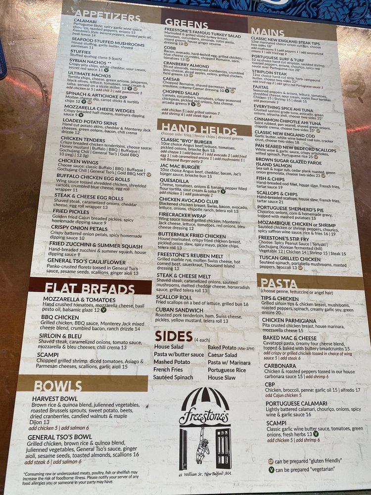 Menu at Freestone's City Grill pub & bar, New Bedford