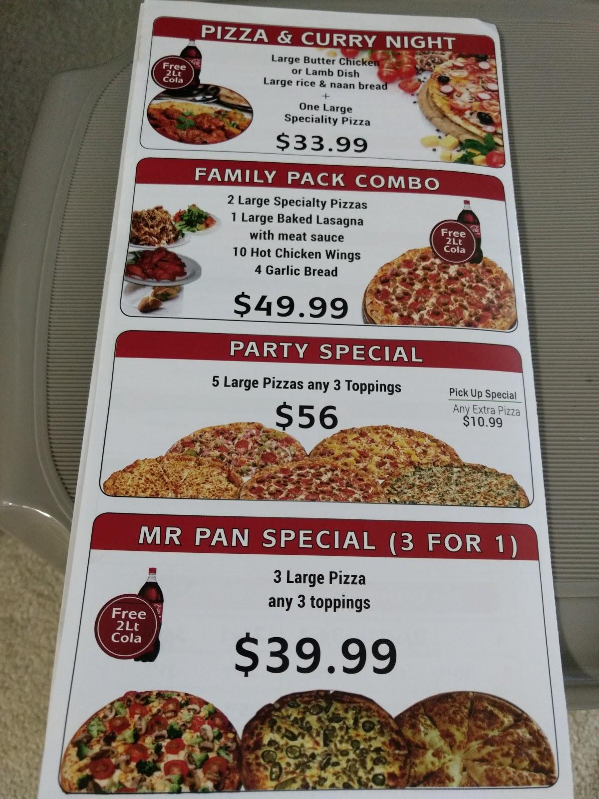 Menu at Mr. Pan Pizza pizzeria, Burnaby, Canada Wy