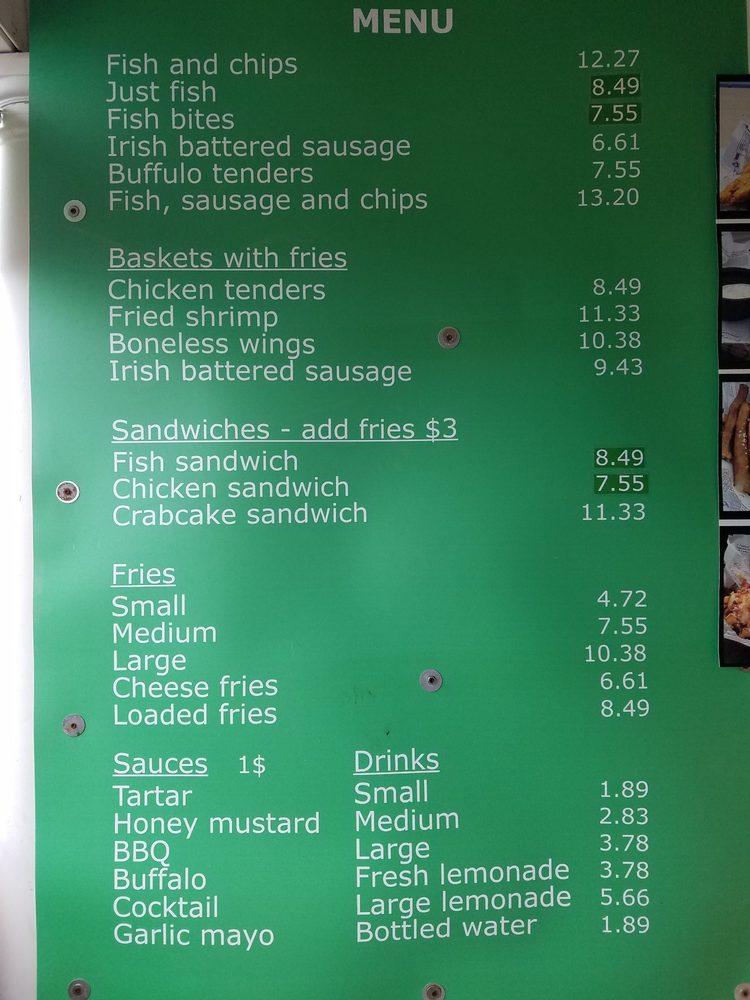 Menu at Paddy's Fish & Chips restaurant, Ocean City