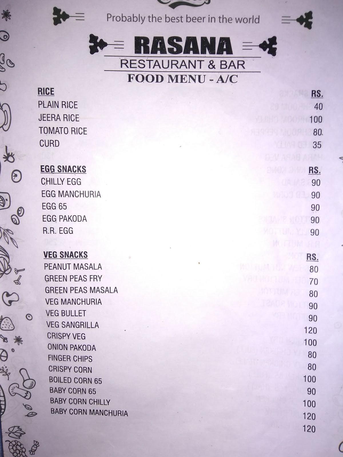 Menu at Rasana Bar and Restaurant, Penamaluru
