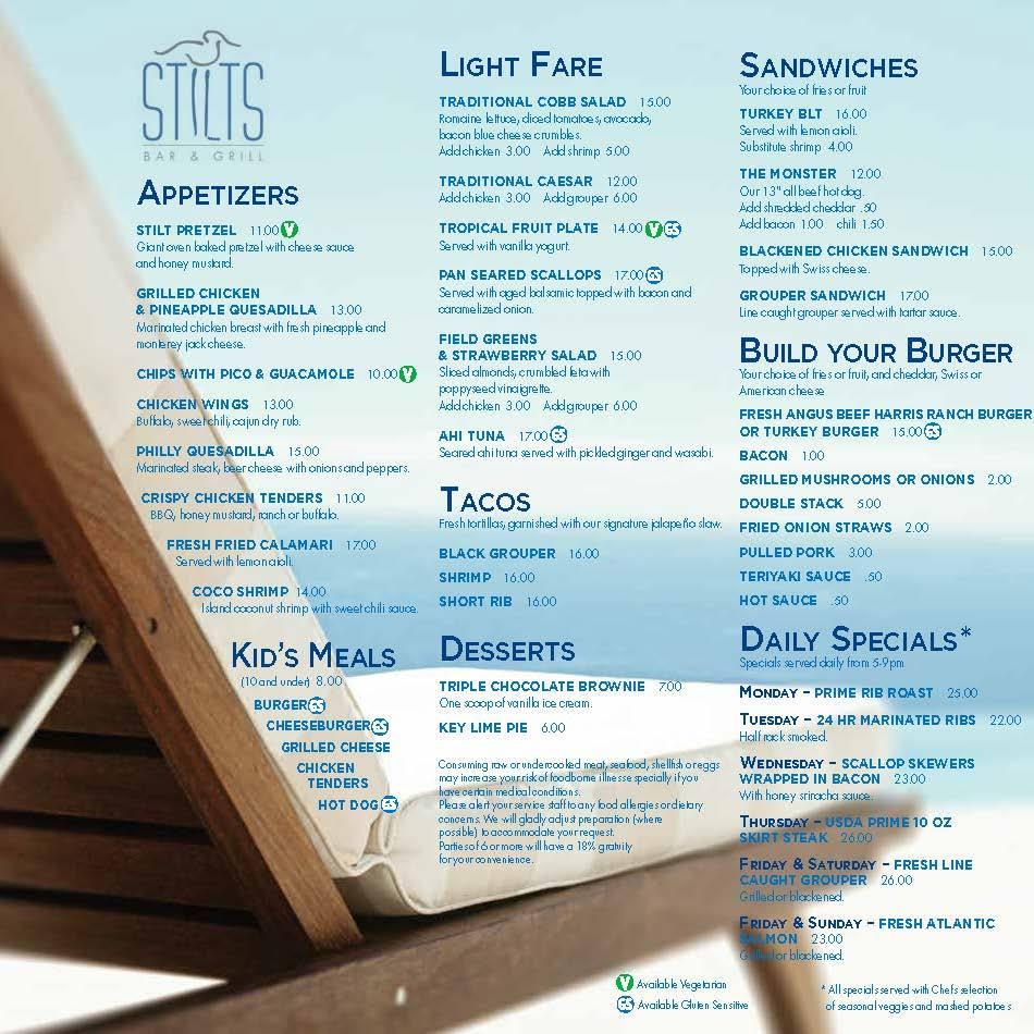 Menu at Stilts Bar & Grill, Marco Island