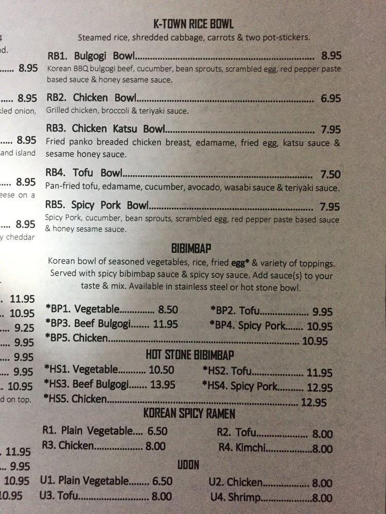 Menu at KTown Rice Bowl & Korean Fusion Deli restaurant, Olympia