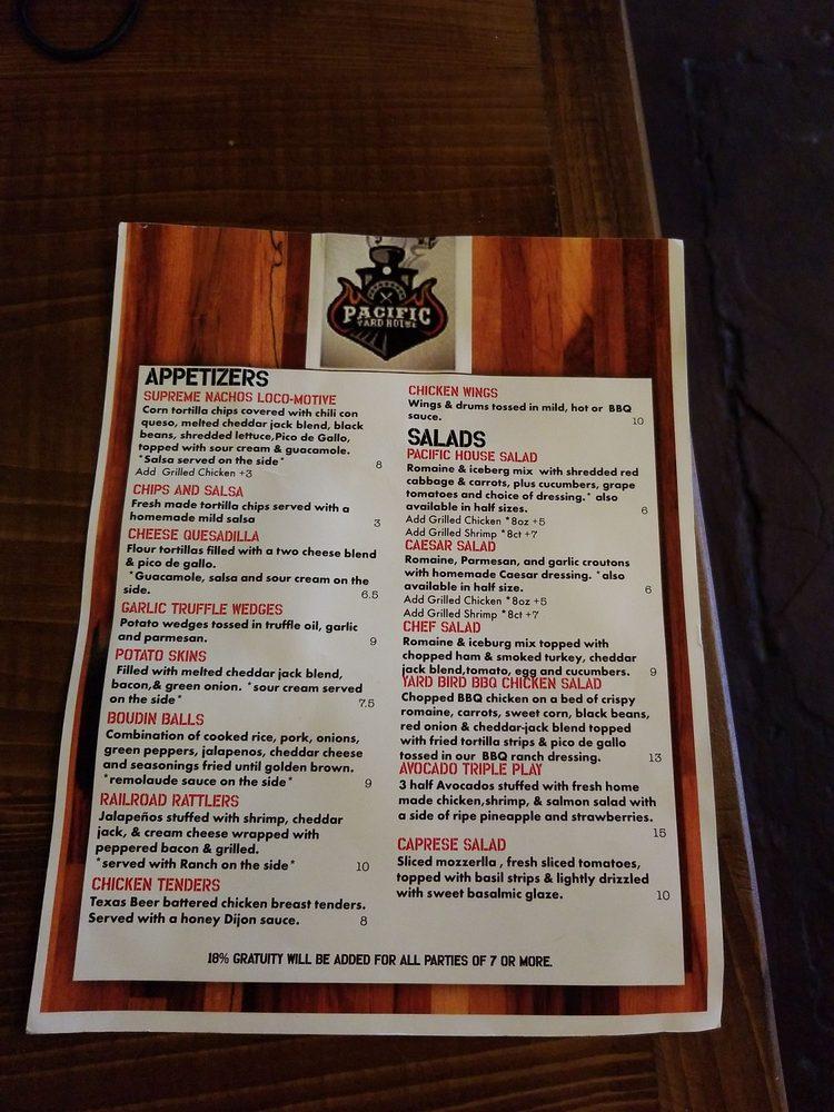 Menu at Pacific Yard House pub & bar, Conroe