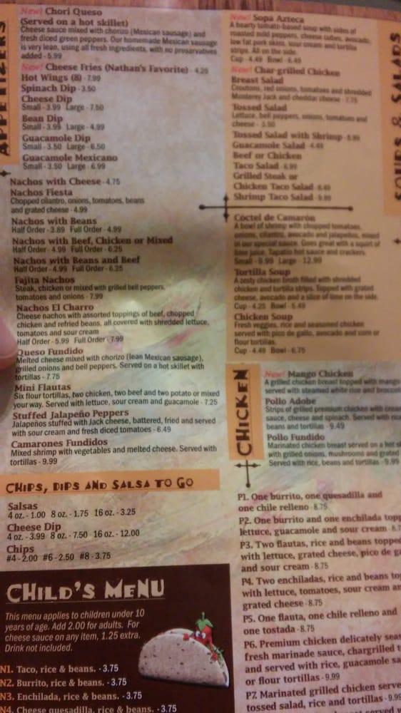 Menu At El Charro Authentic Mexican Restaurant Horn Lake Goodman Rd W