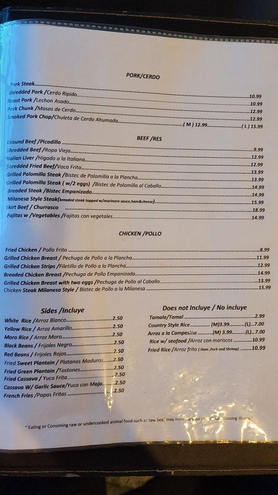 Menu at Meson Camagueyano cuban restaurant, Cape Coral