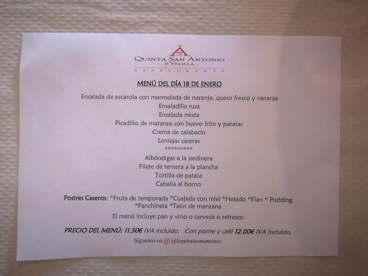 Carta De Restaurante Quinta San Antonio De Velilla Velilla De San Antonio