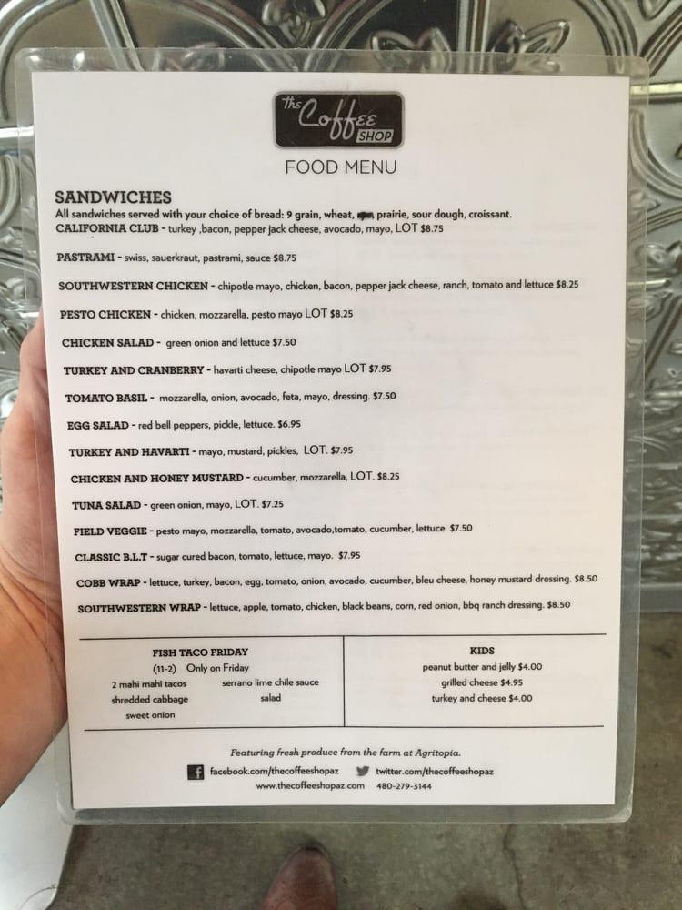 Carta del café The Coffee Shop, Gilbert