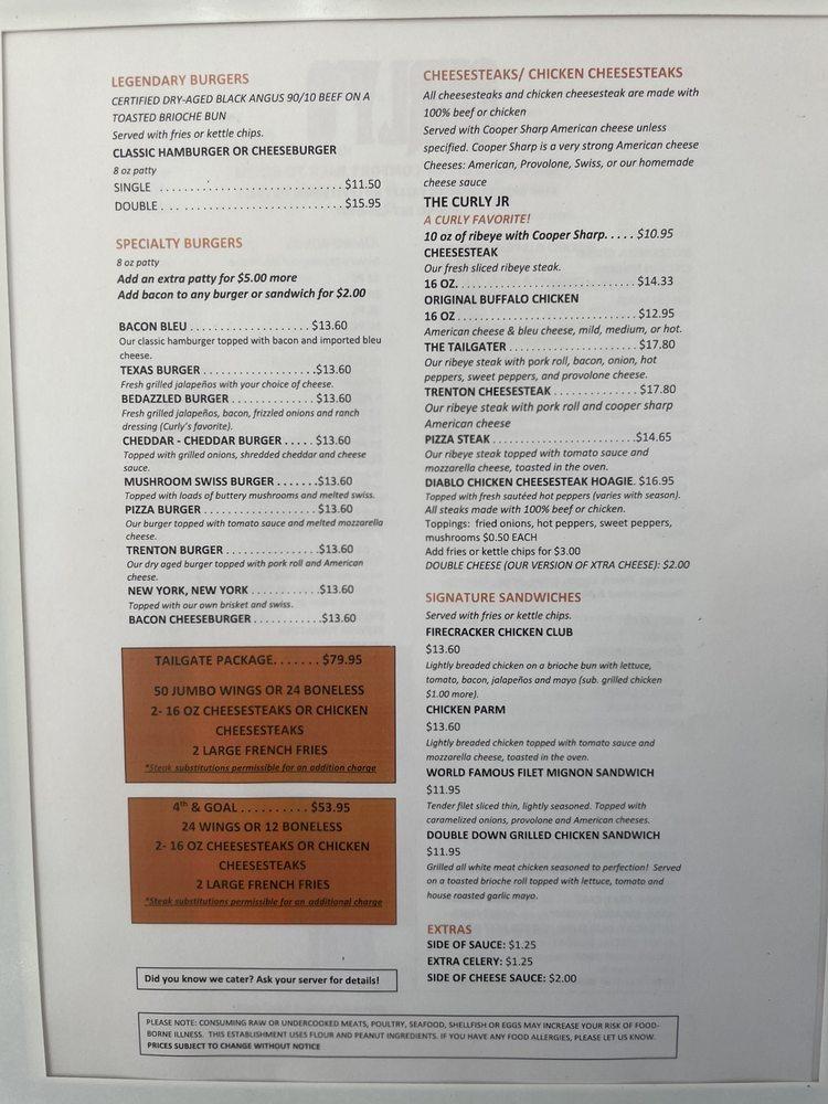 Menu at Curly’s Comfort Foods restaurant, Levittown