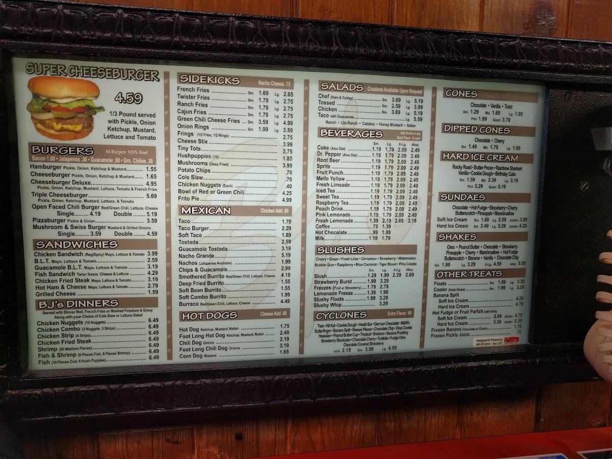 Menu at BJ's Burgers & Fries restaurant, Lamar