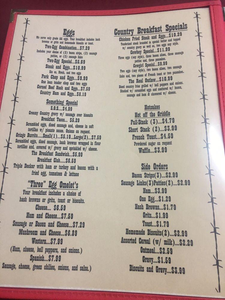 Menu at Pioneer Cafe, Franklin