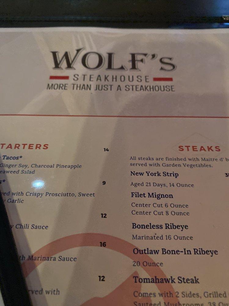 Menu at Wolf's Steakhouse, Cooper City, Stirling Rd