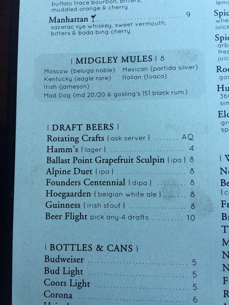 Menu at Midgley's Public House, Stockton