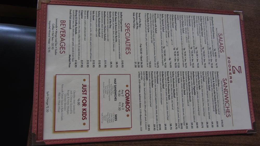 Menu at Zookers Restaurant, Carpinteria