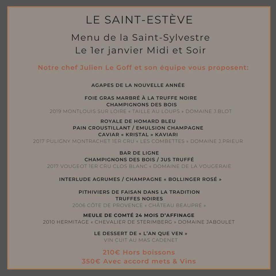 Menu at Le St Estève restaurant, Le Rte Cézanne