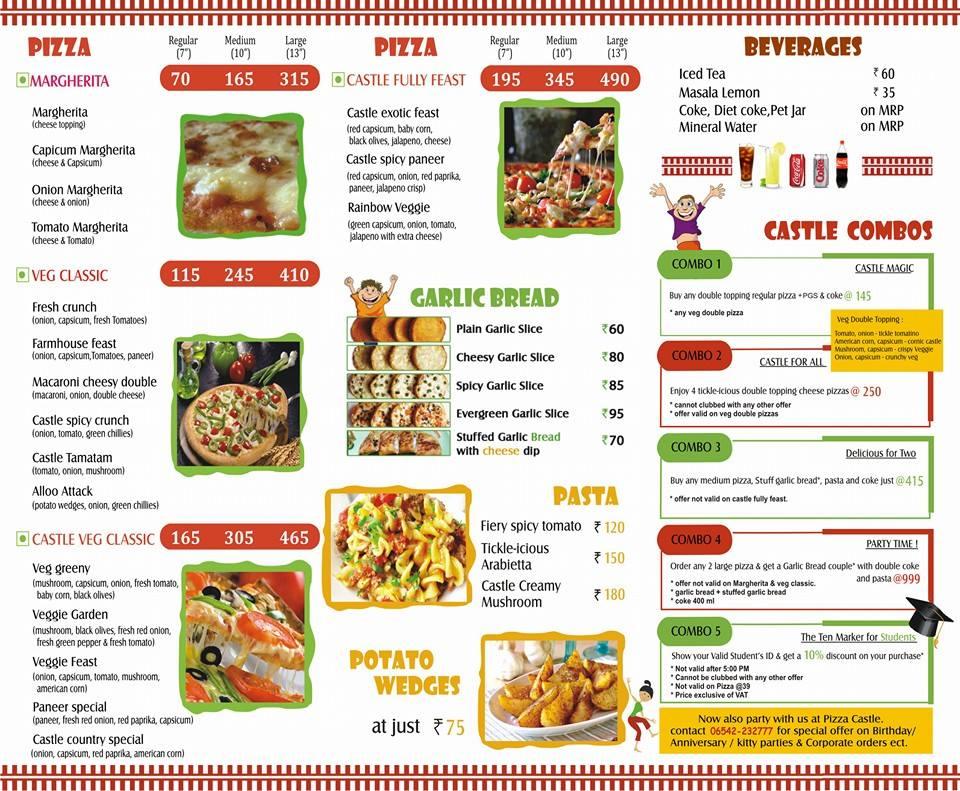 Menu at Pizza Castle, Bokaro Steel City