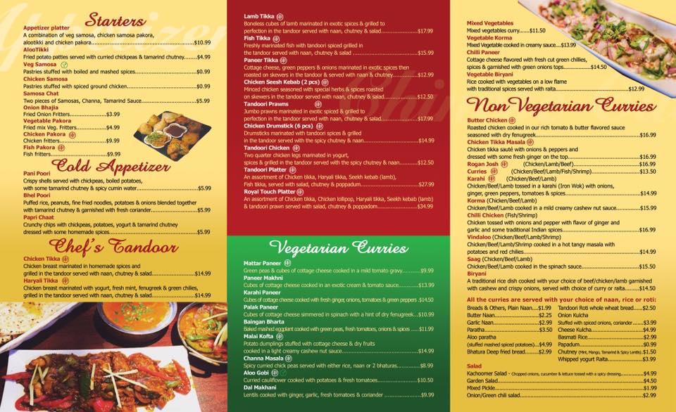 Menu at Bombay Touch restaurant, Vaughan