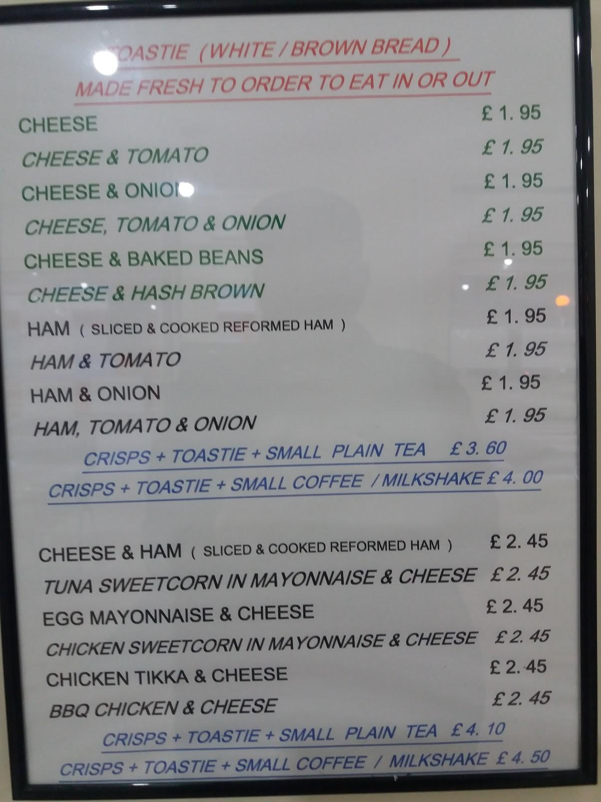 Menu at Coffee Break cafe, Oldbury