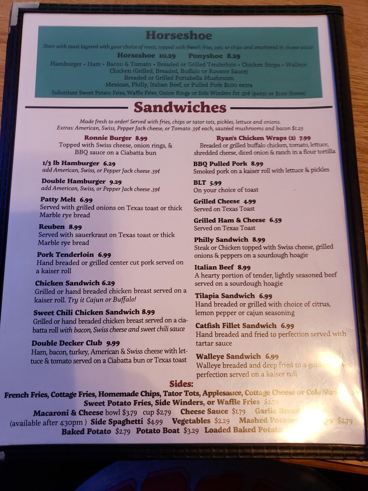 Menu at Jo's Place restaurant, Virden
