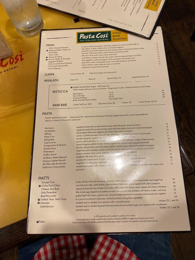 Menu at Pasta Cosi restaurant, Branford, Main St