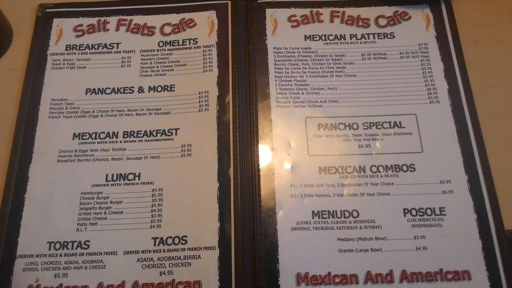 Menu at Salt Flats Cafe, Wendover, 85 Skyhawk Dr