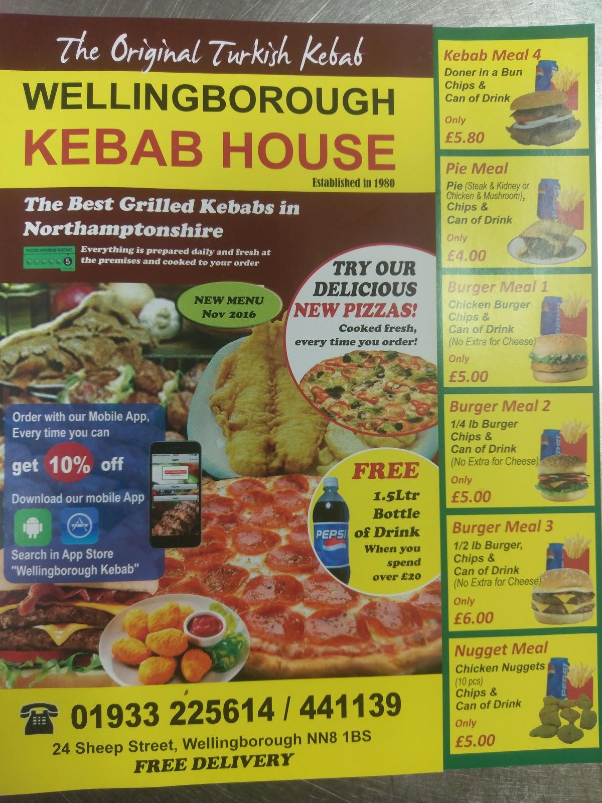Menu at Wellingborough Kebab House fast food, Wellingborough