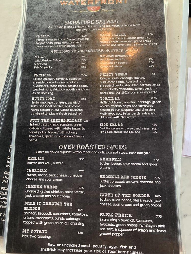 Menu at Spuds Waterfront Grill restaurant, Sandpoint