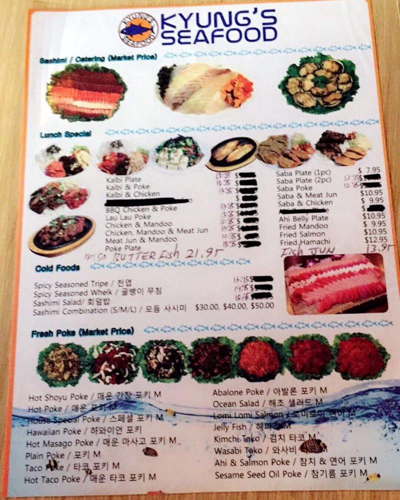 Menu at Kyung's Seafood restaurant, Honolulu