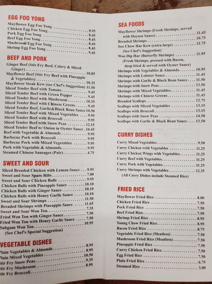 Menu at Mayflower Chinese Food restaurant, Toronto