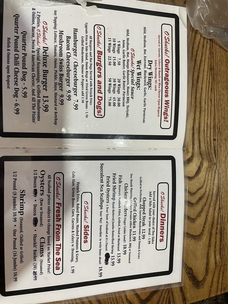 Menu at O'Shucks Oyster Bar & Grill, Wildwood