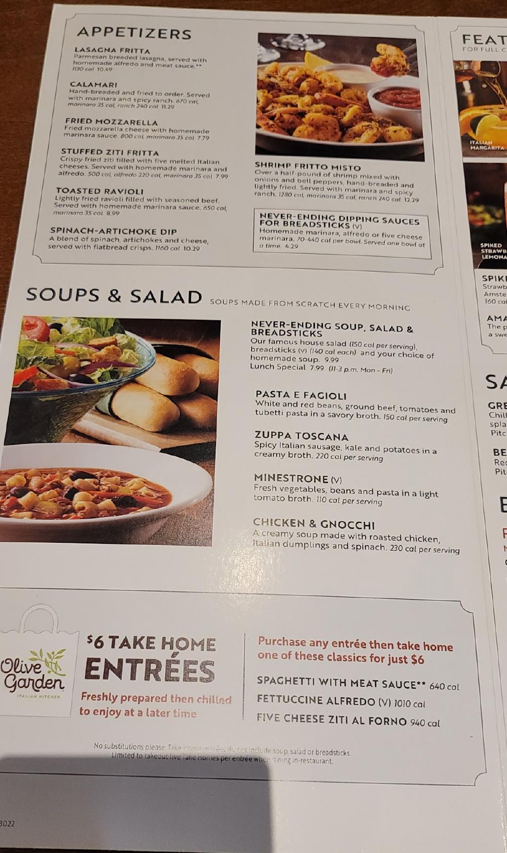 Menu at Olive Garden Italian Restaurant, Livonia, Middlebelt Rd