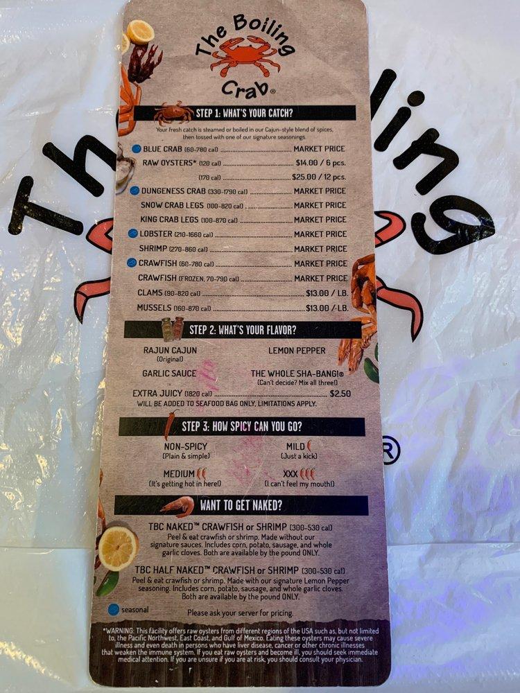 Menu at The Boiling Crab restaurant, Sacramento, 65th St 100