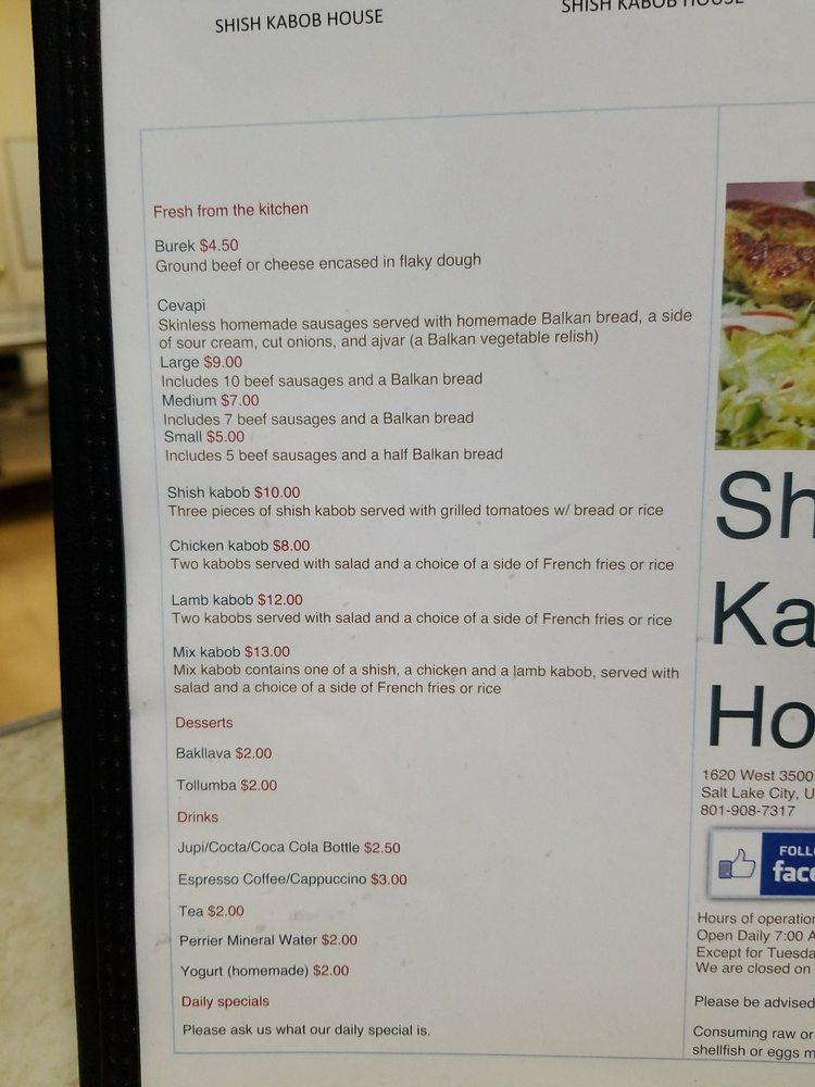 Carta del postres Shish Kabab House, West Valley City, W 3500 S