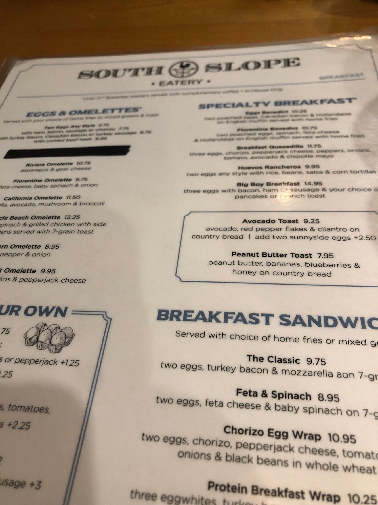 Menu at South Slope Restaurant & Bar, New York City